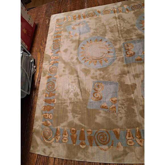 Vintage Sun Print Womens Scarf Blue Brown Tan Olive Green 34x34 No Tags - Picture 4 of 4